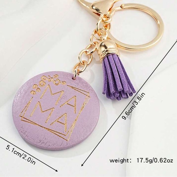 NEW| Mama Engraver Purple Tassel Wood Keychain - Picture 3 of 3